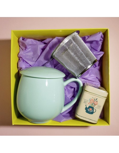 PACK PERSONALIZABLE TAZA CON FILTRO TURQUESA
